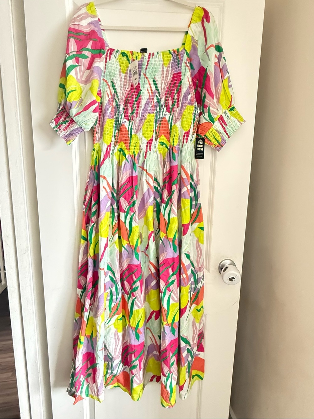Ashley Stewart Bright Multicolor Smocked Maxi Dress